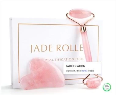 Prírodný Rose Quartz Jade Roller Gua Sha Set